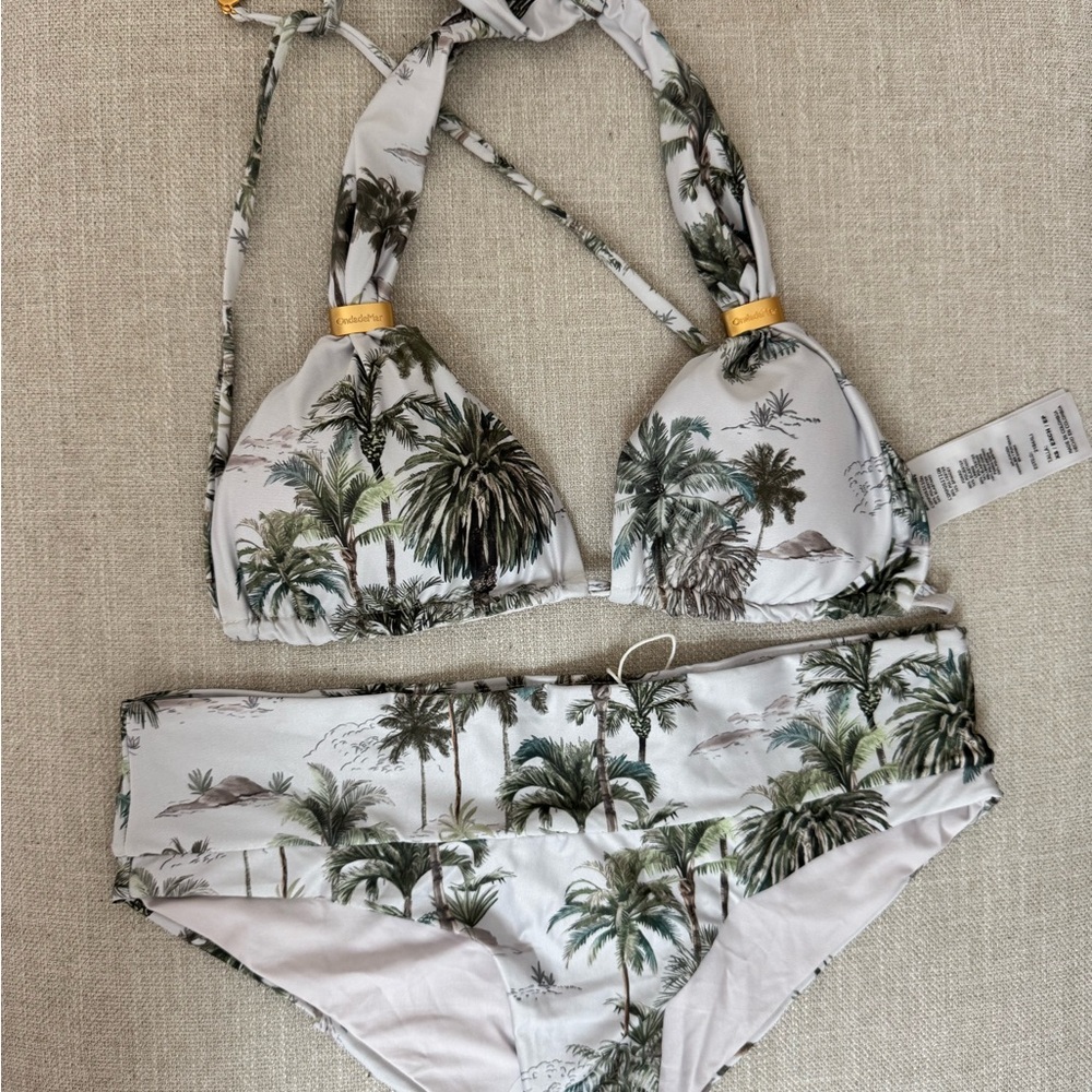 OndadeMar Palm Print Bikini - Green and White